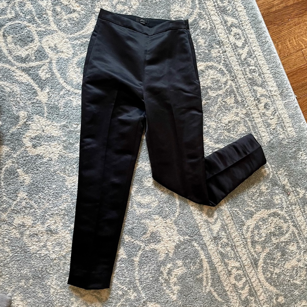 J.Crew High Rise Cigarette Pant in Black Satin